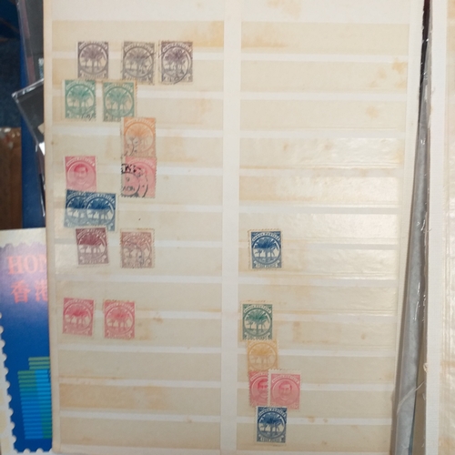 14 - Glory box - albums and stock books, box of loose stamps on/off paper, stock cards etc, empty album a... 