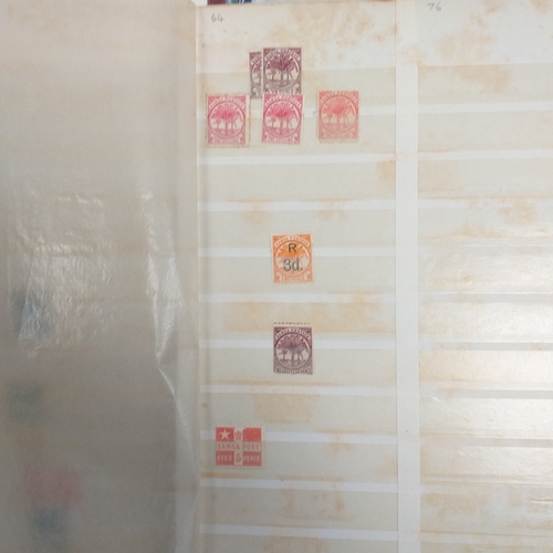 14 - Glory box - albums and stock books, box of loose stamps on/off paper, stock cards etc, empty album a... 