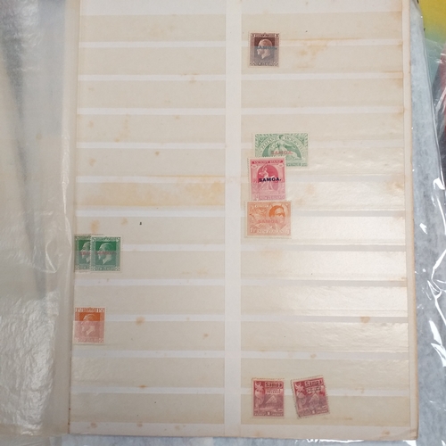 14 - Glory box - albums and stock books, box of loose stamps on/off paper, stock cards etc, empty album a... 