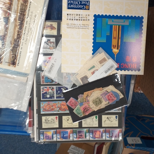 14 - Glory box - albums and stock books, box of loose stamps on/off paper, stock cards etc, empty album a... 