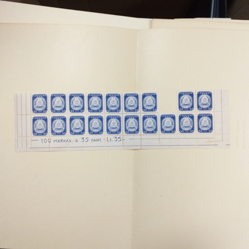 14 - Glory box - albums and stock books, box of loose stamps on/off paper, stock cards etc, empty album a... 