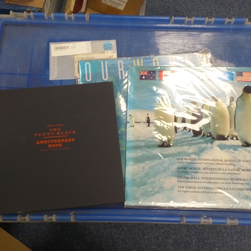 14 - Glory box - albums and stock books, box of loose stamps on/off paper, stock cards etc, empty album a... 