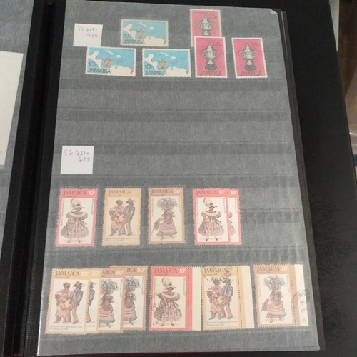 12 - Box: 6 Stock books and albums, contain collections from Jamaica, Malaysia, Football thematics and 2 ... 