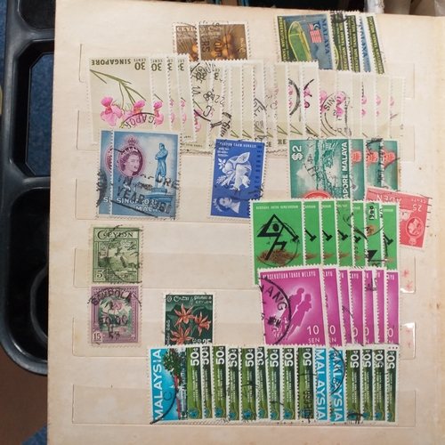 24 - Black plastic carton housing a small collection of albums and bags of stamps/covers etc, mostly SE A... 