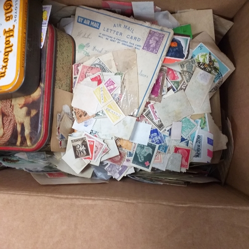 15 - Box containing 13 childhood collections/albums and a box of stamps on/off paper.  Hours of sorting w... 