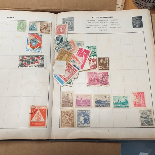 15 - Box containing 13 childhood collections/albums and a box of stamps on/off paper.  Hours of sorting w... 