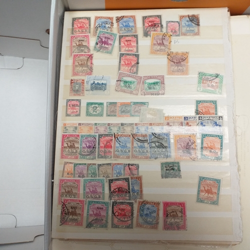 18 - Box of world/British Commonwealth on stock cards and leaves, includes collections and small accumula... 