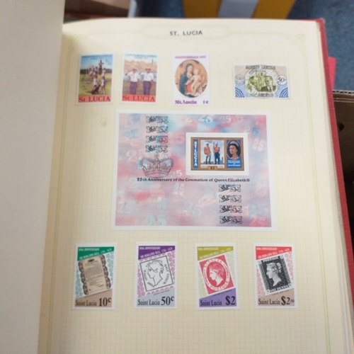 21 - Storage box housing a collection of albums includes South Africa, USA, Greece, Germany, GB, world se... 