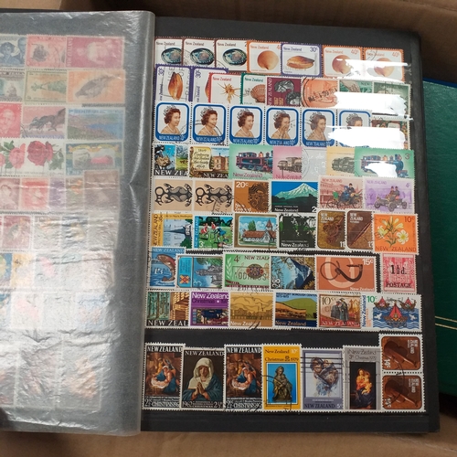 29 - Box containing 5 collections. New Zealand from early to modern used in 8 page stock book, South Afri... 