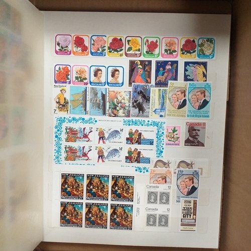 29 - Box containing 5 collections. New Zealand from early to modern used in 8 page stock book, South Afri... 