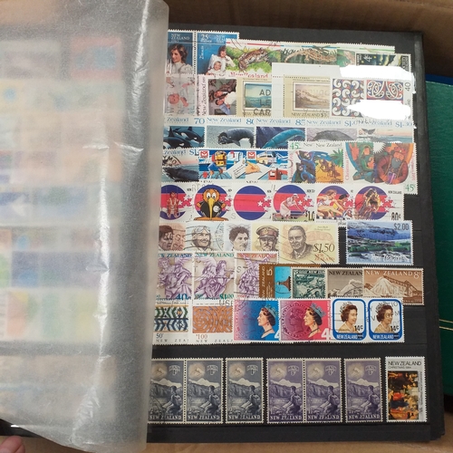 29 - Box containing 5 collections. New Zealand from early to modern used in 8 page stock book, South Afri... 