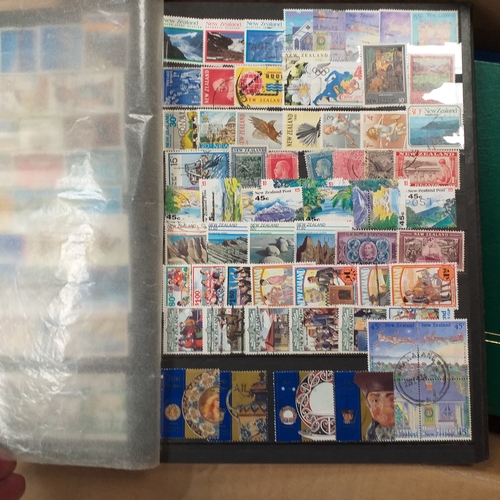 29 - Box containing 5 collections. New Zealand from early to modern used in 8 page stock book, South Afri... 