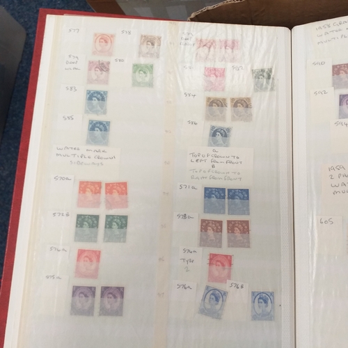 36 - Box containing a GB collection in 6 stock books and 2 albums, mint and used, 1 stock book contains m... 