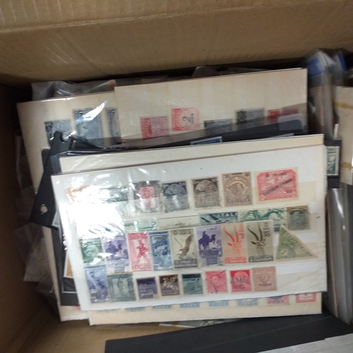 38 - Box containing stamps in packets (all off paper and sorted in to countries) on stock cards, album le... 