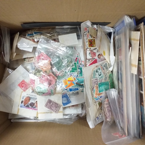 38 - Box containing stamps in packets (all off paper and sorted in to countries) on stock cards, album le... 