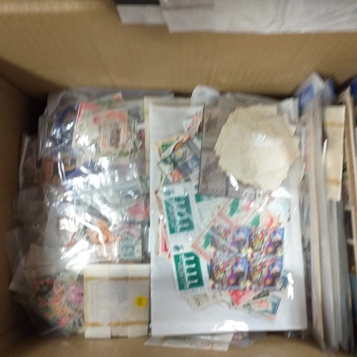 38 - Box containing stamps in packets (all off paper and sorted in to countries) on stock cards, album le... 