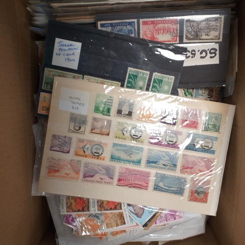 39 - Box containing stamps in packets (all off paper and sorted in to countries) on stock cards, album le... 