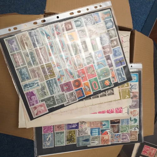 39 - Box containing stamps in packets (all off paper and sorted in to countries) on stock cards, album le... 