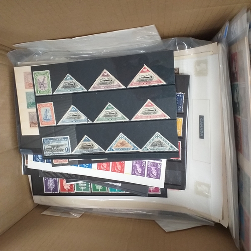 39 - Box containing stamps in packets (all off paper and sorted in to countries) on stock cards, album le... 