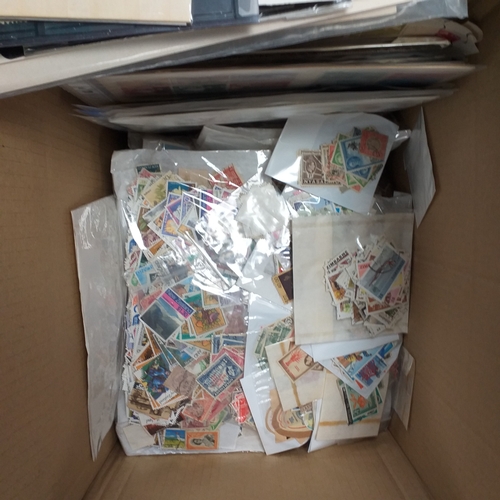 39 - Box containing stamps in packets (all off paper and sorted in to countries) on stock cards, album le... 