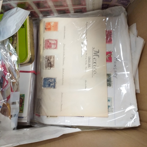 40 - Box containing stamps in packets (all off paper and sorted in to countries) on stock cards, album le... 