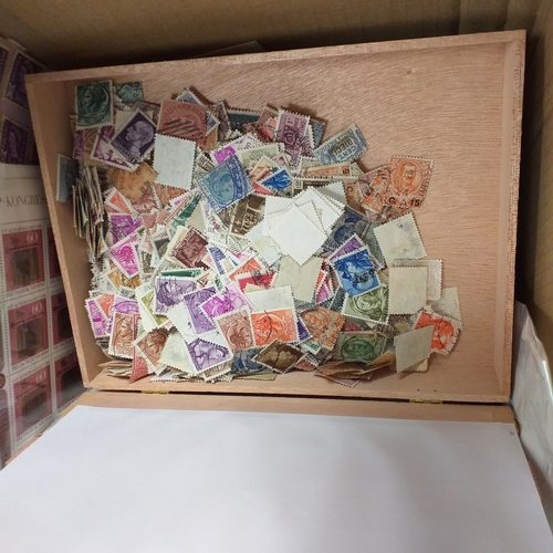40 - Box containing stamps in packets (all off paper and sorted in to countries) on stock cards, album le... 