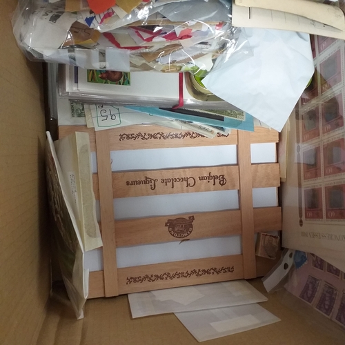 40 - Box containing stamps in packets (all off paper and sorted in to countries) on stock cards, album le... 