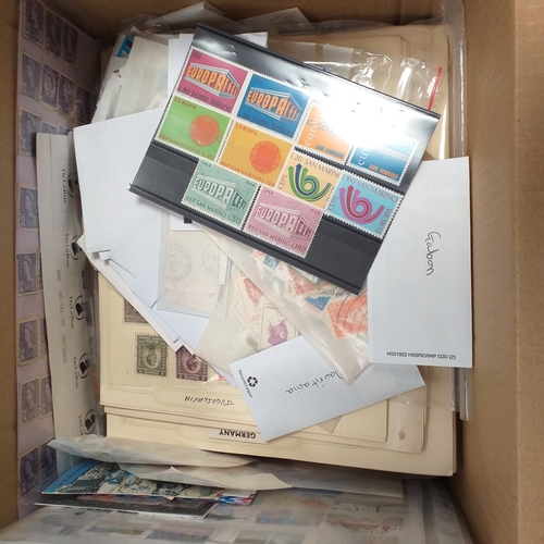 40 - Box containing stamps in packets (all off paper and sorted in to countries) on stock cards, album le... 