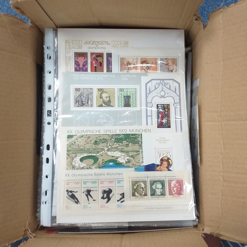 41 - Box containing stamps in packets (all off paper and sorted in to countries) on stock cards, album le... 