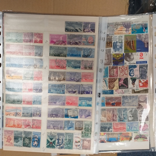 41 - Box containing stamps in packets (all off paper and sorted in to countries) on stock cards, album le... 