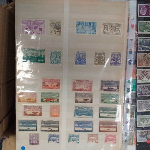 41 - Box containing stamps in packets (all off paper and sorted in to countries) on stock cards, album le... 