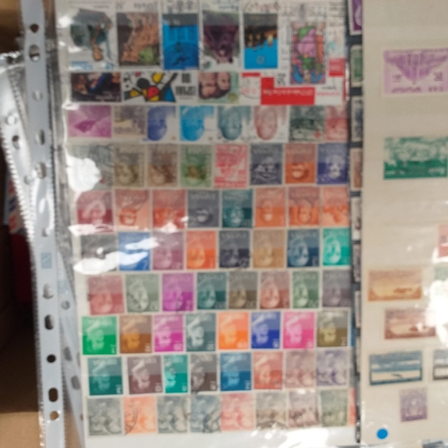 41 - Box containing stamps in packets (all off paper and sorted in to countries) on stock cards, album le... 