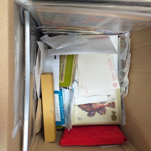 41 - Box containing stamps in packets (all off paper and sorted in to countries) on stock cards, album le... 
