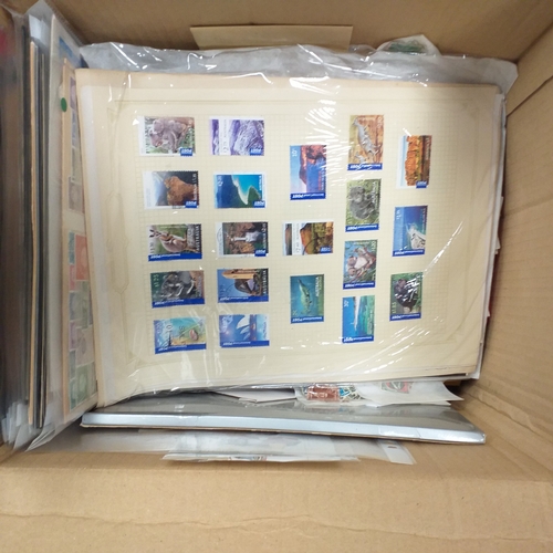 41 - Box containing stamps in packets (all off paper and sorted in to countries) on stock cards, album le... 