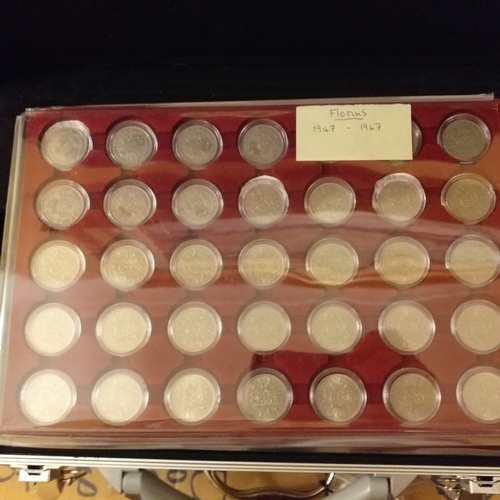5 - Metal Coin Collectors Case housing GB pre-decimal coin collection on 6 trays: Tray 1 - 3d coins 1953... 