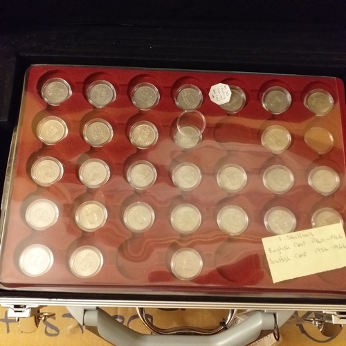 5 - Metal Coin Collectors Case housing GB pre-decimal coin collection on 6 trays: Tray 1 - 3d coins 1953... 