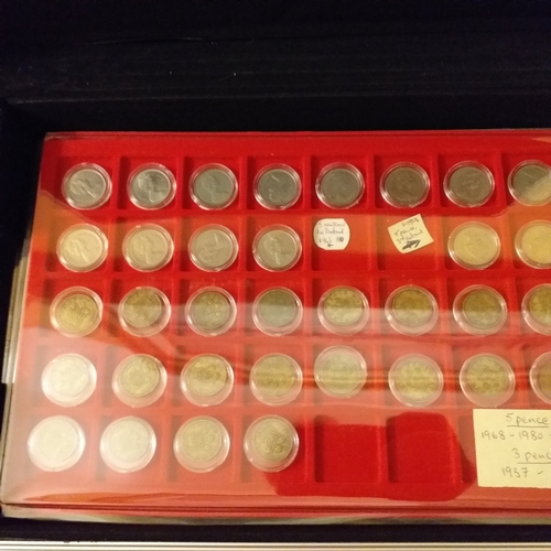 5 - Metal Coin Collectors Case housing GB pre-decimal coin collection on 6 trays: Tray 1 - 3d coins 1953... 