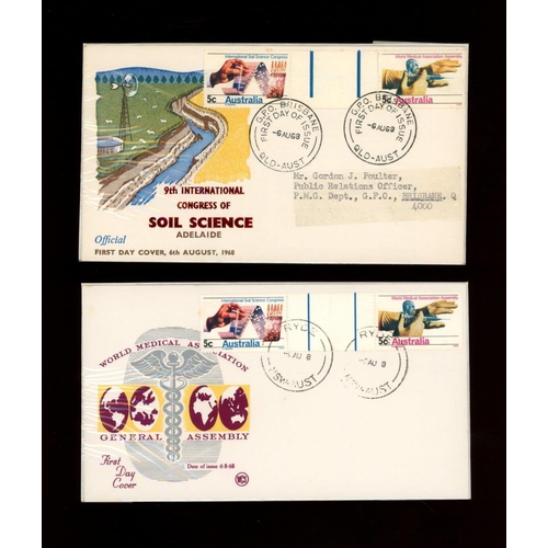 296 - FDCs: 1968 Soil Science Congress & World Medical Association Assembly gutter pair on Official FDC & ... 