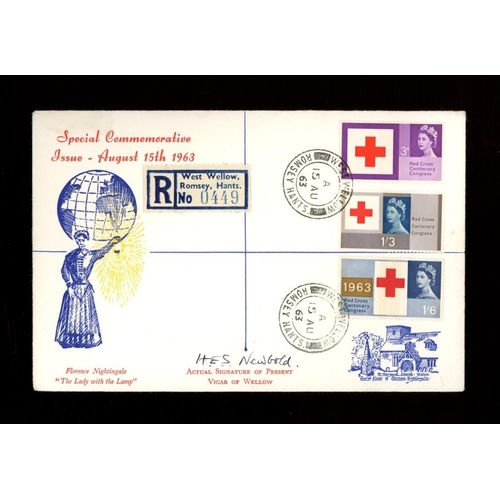 625 - 1963 Red Cross (Phosphor) Connoisseur FDC with West Wellow reg CDS. Unaddressed, fine. Cat £150