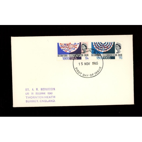 627 - 1965 ITU (Ord) plain FDC with London SW FDI H/S, the 1/6d value with Light Pink Omitted. Printed add... 