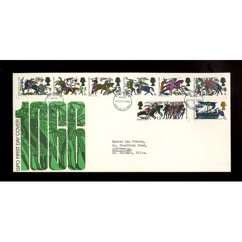 629 - 1966 Battle of Hastings GPO FDC with Swindon FDI H/S, the 4d strip with Blue Omitted on all 6 stamps... 