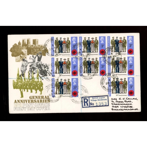 639 - 1971 Anniversaries 3p British Legion value on Post Office FDC with British Legion Village Maidstone ... 