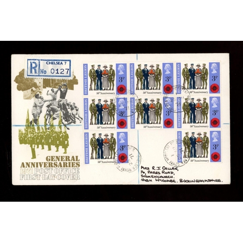 640 - 1971 Anniversaries 3p British Legion value on Post Office FDC with Royal Hospital Road Chelsea reg C... 