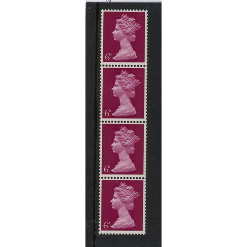 498 - 6d purple 250 screen Thin paper Vertical coil strip of 4 U/M. Cat £450 (4)