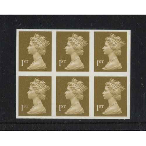 501 - 1997 1st Gold (2 Bands) Imperforate block of 6. U/M, fine. SG 1668a Cat £525