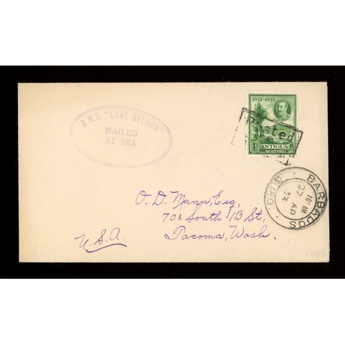 154 - 1933 paquebot cover to USA, franked by 1932 Tercentenary ï¿½d green, tied by boxed ''Posted on Board... 