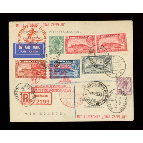 246 - 1933 (28 JY) registered cover to Curitiba, Brazil, endorsed ''via Berlin - Friedrichshafon Registere... 