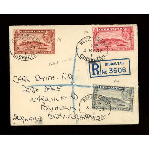 248 - 1937 ''Bibby Line'' embossed envelope with George V 1d, 1ï¿½d & 2d Registered Gibraltar oval H/S to ... 