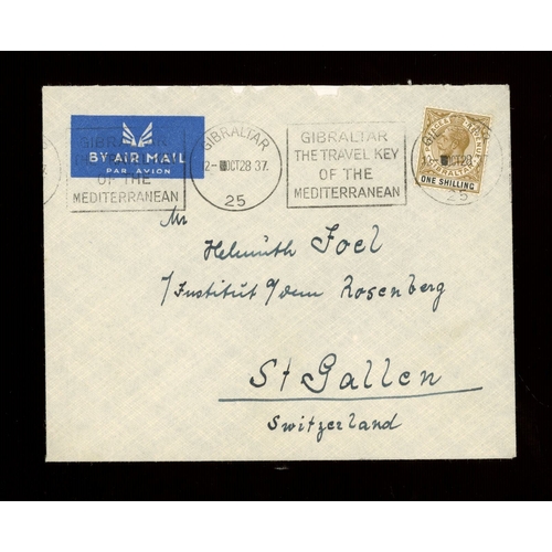 249 - 1937 (Oct 28) cover with 1/- olive & black (SG 102a) cancelled with ''Gibraltar The Travel Key to th... 