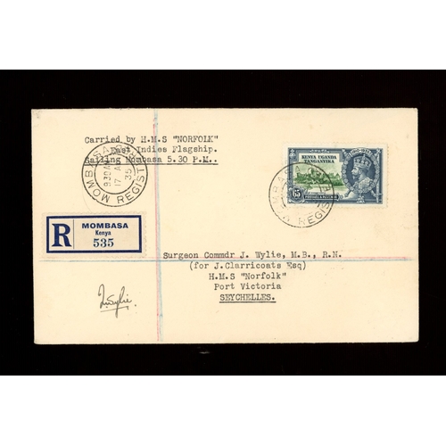 258 - 1935 (17 AU) registered cover addressed to the Surgeon Commander on board H.M.S. Norfolk at Port Vic... 